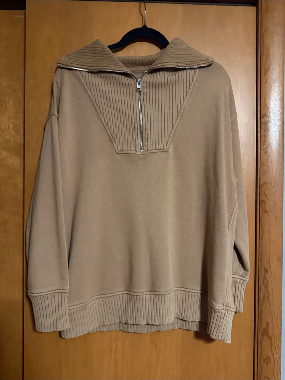 aerie Tan Half-Zip Funnel Collar Sweatshirt